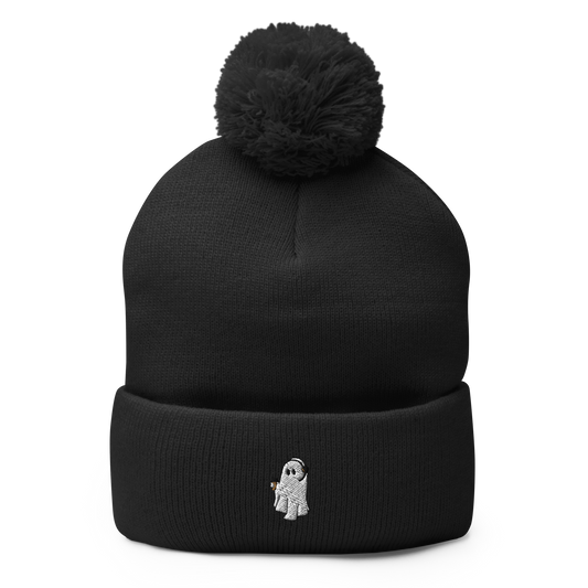 Coffee Ghost Pom-Pom Beanie