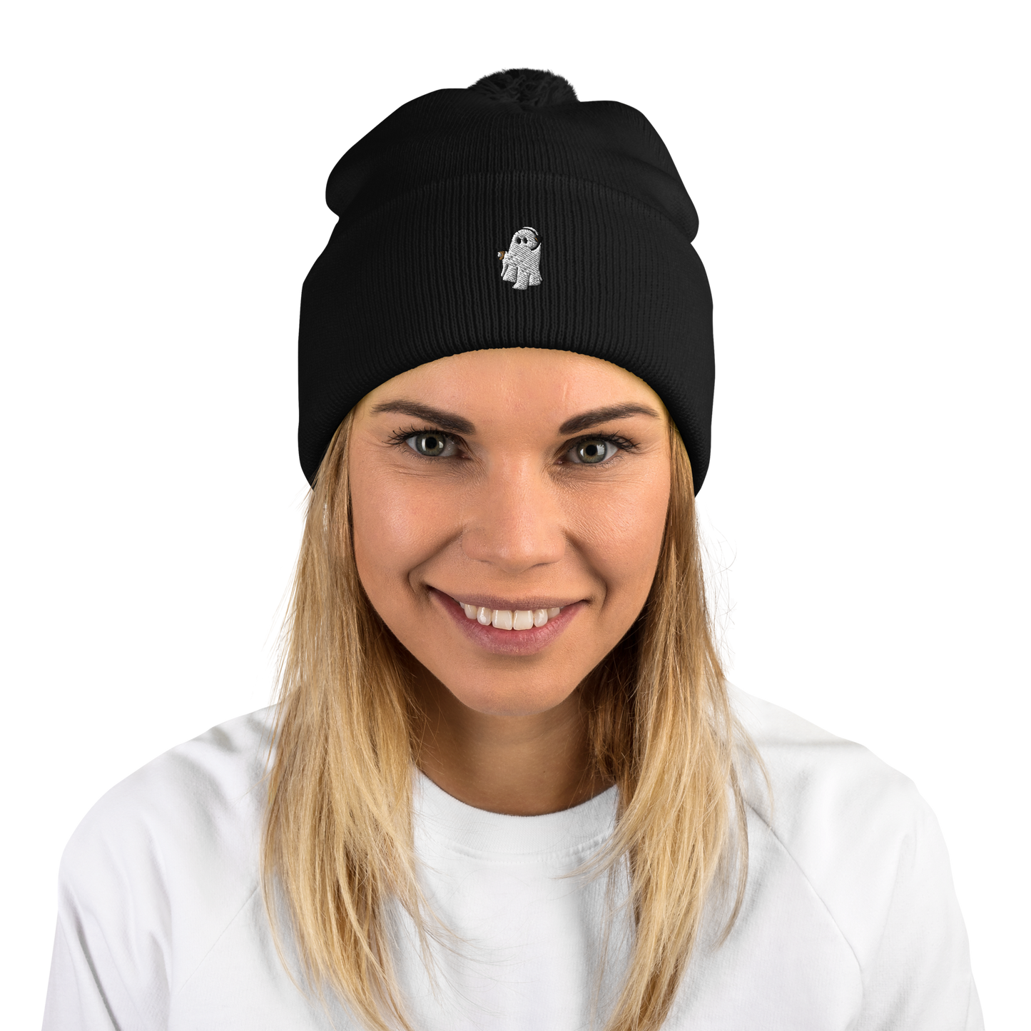 Coffee Ghost Pom-Pom Beanie